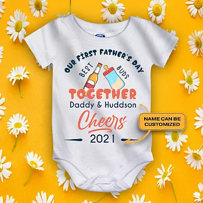 Personalized Our First Father's Day Together Baby Onesie - Dad And Baby Matching Toddler Bodysuit