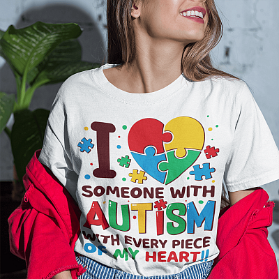 Alternative view of Autism I Love Someone with Autism with Autism with Every Piece of My Heart Shirt - Autism Awareness T-Shirt Only