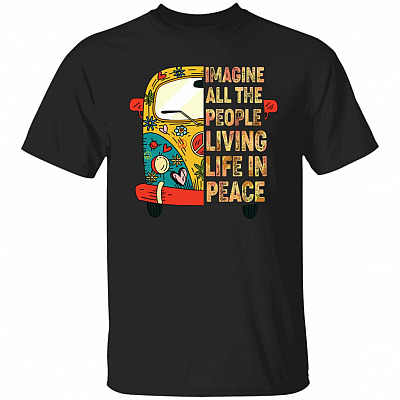 Imagine All The People Living Life in Peace Shir, Black, Unisex T-Shirt