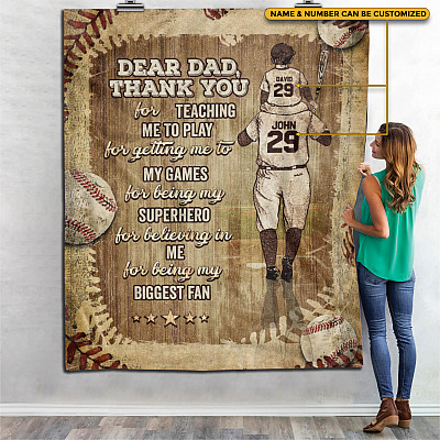 Alternative view of Personalized from Son Dear Dad Thank You for Teaching Me to Play Baseball Fleece - Mink Sherpa - Woven Blanket
