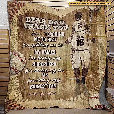 Personalized from Son Dear Dad Thank You for Teaching Me to Play Baseball Fleece - Mink Sherpa - Woven Blanket