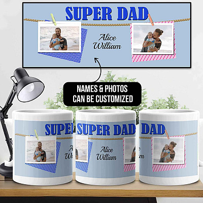 Alternative view of Custom Photo Super Dad Coffee Mug - Beer Stein - Water Bottle - Color Changing Mug - Custom Dad Mug