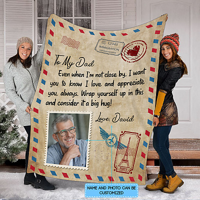 Custom Photo To My Dad Wrap Yourself Up In This Fleece Blanket - Mink Sherpa Blanket - Woven Blanket