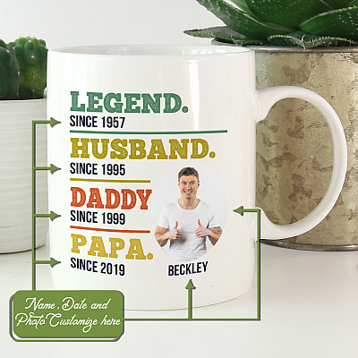 Alternative view of Personalized Photo Vintage Legend Husband Daddy Papa Coffee Mug - Beer Stein - Color Changing Mug