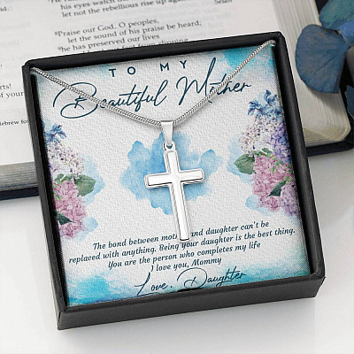 The Bond Between Mother And Daughter Cant Be Replaced Artisan Crafted Cross Necklace - Mother Daughter Gift Necklace