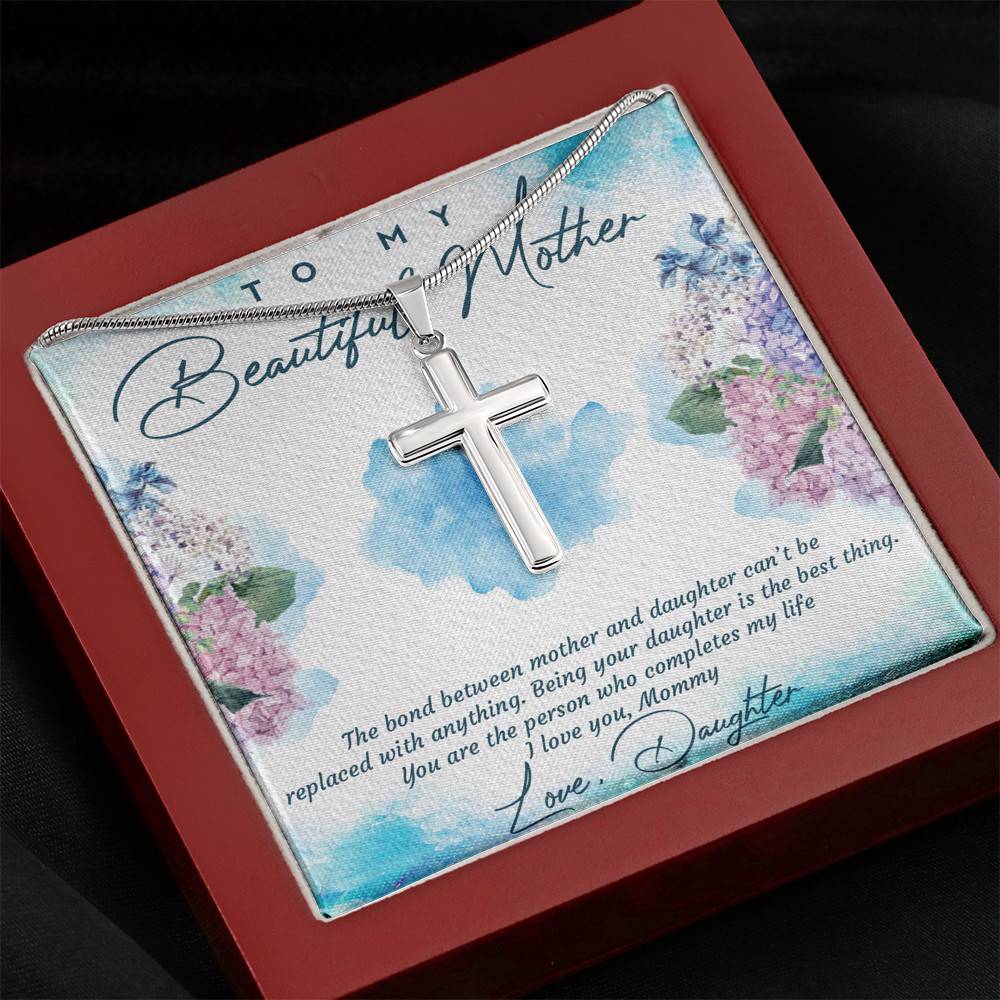 The Bond Between Mother And Daughter Cant Be Replaced Artisan Crafted Cross Necklace - Mother Daughter Gift Necklace
