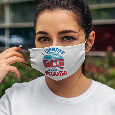 Alternative view of Vintage I Identify as Vaccinated American Pro Vax Washable Reusable Custom Printed Cloth Face Mask Cover