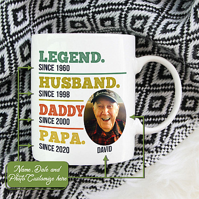 Personalized Photo Vintage Legend Husband Daddy Papa Coffee Mug - Beer Stein - Color Changing Mug