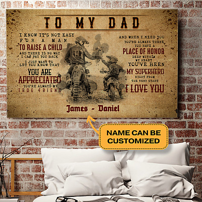 Alternative view of Personalized Biker Dad And Son To My Dad I Know It's Not Easy For A Man To Raise A Child Framed Canvas Prints