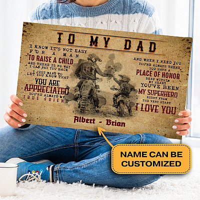 Personalized Biker Dad And Son To My Dad I Know It's Not Easy For A Man To Raise A Child Framed Canvas Prints