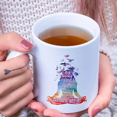 By Being Yourself Colorful Yoga Ceramic Coffee Mug - Beer Stein - Water Bottle - Color Changing Mug