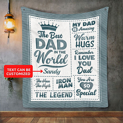 Personalized The Best Dad In The World Fleece Blanket - Mink Sherpa Blanket - Woven Blanket