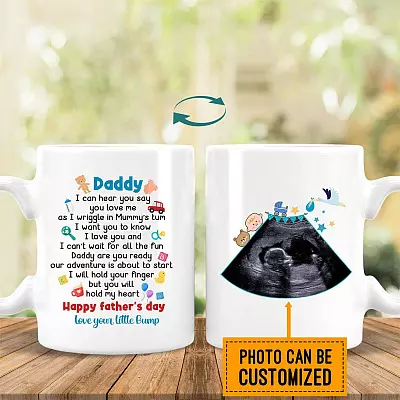 Personalized Photo Sonogram Daddy I Can Hear You Say You Love Me Ceramic Coffee Mug - Color Changing Mug