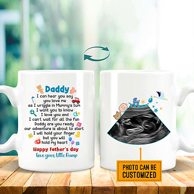 Alternative view of Personalized Photo Sonogram Daddy I Can Hear You Say You Love Me Ceramic Coffee Mug - Color Changing Mug