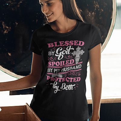 Alternative view of Blessed By God Spoiled By My Husband Protected By Both Ladies T-Shirt - Premium Triblend Dolman Sleeve Shirt