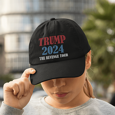 Alternative view of Pro Trump Gift 2024 Trump the Revenge Tour Twill Cap - High-Profile Snapback Hat - Trucker Hat