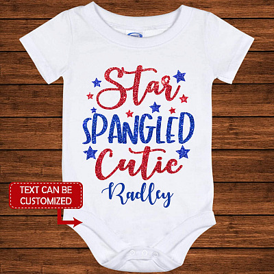 Personalized Star Spangled Cutie Baby Onesie - Toddler Baby Infant Bodysuit - 4th of July Baby Onesie