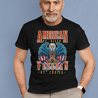 Patriotic Shirt American by Birth Veteran by Choice Veteran Memorial Day T-Shirt - V-Neck Tee