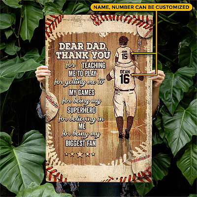 Personalized from Son Dear Dad Thank You for Teaching Me to Play Baseball Wrapped Framed Canvas Prints - Unframed Poster