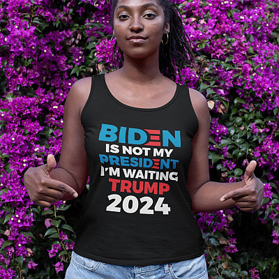 Alternative view of Pro Trump Gift Anti Biden Is Not My President I'm Waiting Trump 2024 Tank Top Tee - Ladies Racerback Tank