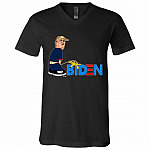 Donald Trump Peeing On, Black, V-Neck T-Shirt