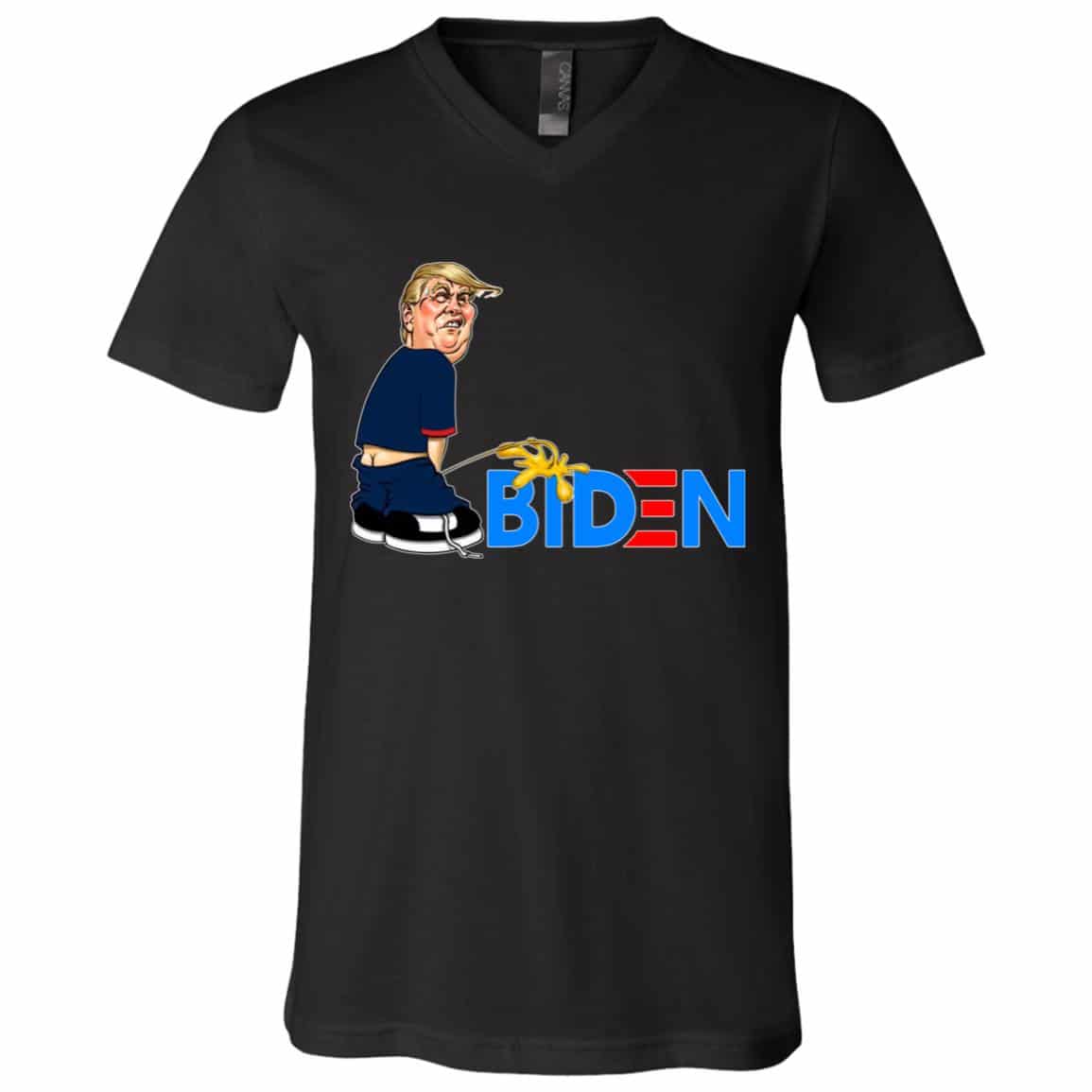 Donald Trump Peeing On, Black, V-Neck T-Shirt