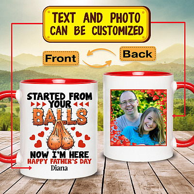 Alternative view of Personalized Photo Started From Your Balls Now I'm Here Happy Father's Day Accent Mug - Ceramic Coffee Mug