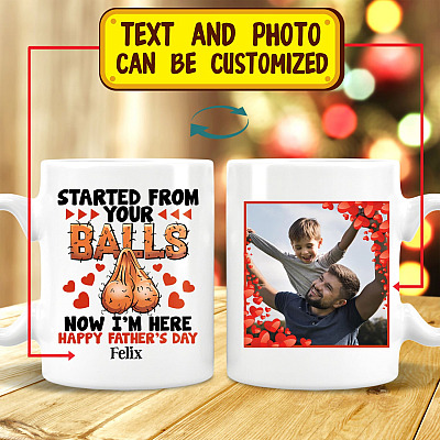Alternative view of Personalized Photo Started From Your Balls Now I'm Here Happy Father's Day Ceramic Coffee Mug - Travel Mug