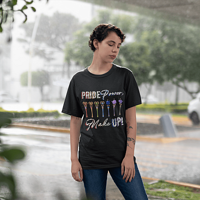 Alternative view of Funny LGBT Pride-power Make Up T-Shirt - Rainbow Stick LGBT Gay Pride Shirts