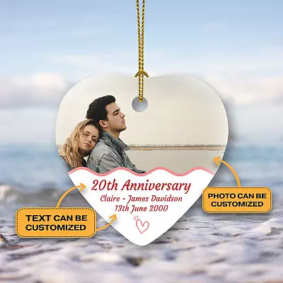 Personalized Photo Anniversary Decorative Christmas Ornament - Holiday Decoration Gift Flat Heart Ornament