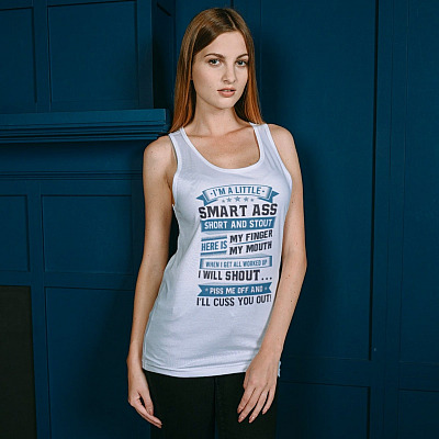 Alternative view of I'm a Little Smart Ass Short and Stout Here Is My Finger and My Mouth Ladies Racerback Tank