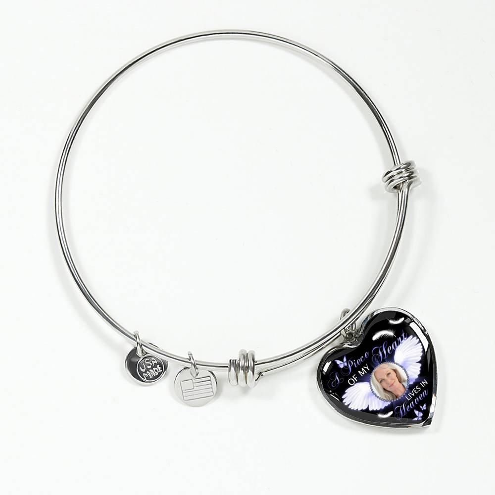 Personalized Custom Photo A Piece Of My Heart Lives In Heaven Memorial Heart Pendant Necklace - Bangle Personalized Custom Photo A Piece Of My Heart Lives In Heaven Memorial Heart Pendant Necklace - Bangle