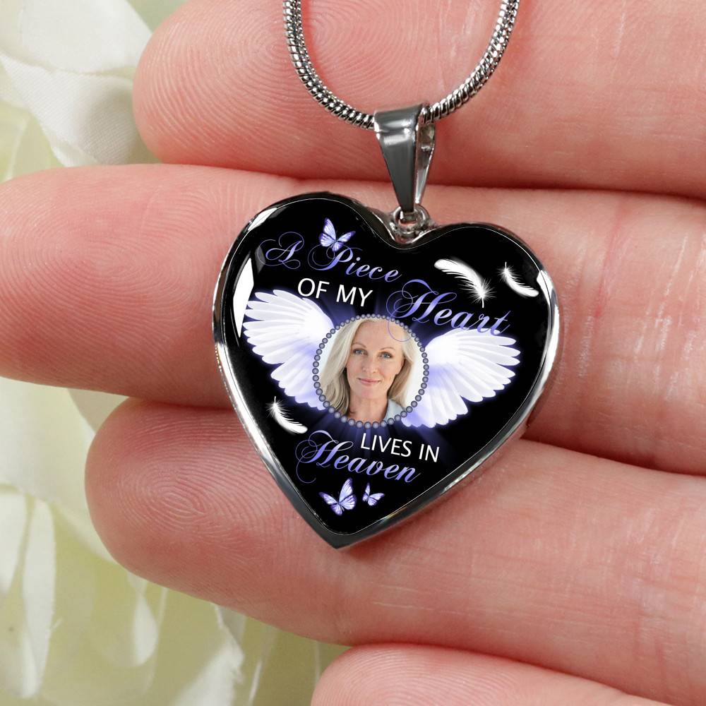 Personalized Custom Photo A Piece Of My Heart Lives In Heaven Memorial Heart Pendant Necklace - Bangle Personalized Custom Photo A Piece Of My Heart Lives In Heaven Memorial Heart Pendant Necklace - Bangle