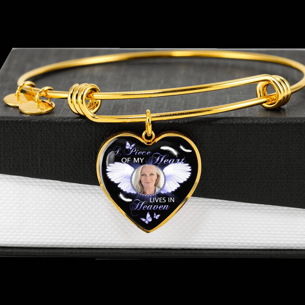 Personalized Custom Photo A Piece Of My Heart Lives In Heaven Memorial Heart Pendant Necklace - Bangle Personalized Custom Photo A Piece Of My Heart Lives In Heaven Memorial Heart Pendant Necklace - Bangle