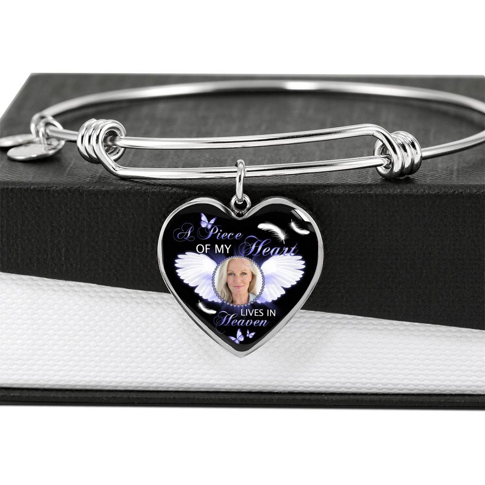 Personalized Custom Photo A Piece Of My Heart Lives In Heaven Memorial Heart Pendant Necklace - Bangle Personalized Custom Photo A Piece Of My Heart Lives In Heaven Memorial Heart Pendant Necklace - Bangle