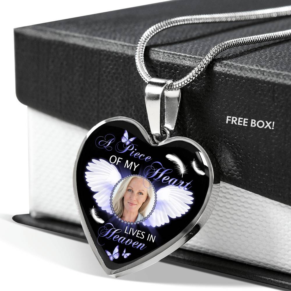 Personalized Custom Photo A Piece Of My Heart Lives In Heaven Memorial Heart Pendant Necklace - Bangle Personalized Custom Photo A Piece Of My Heart Lives In Heaven Memorial Heart Pendant Necklace - Bangle