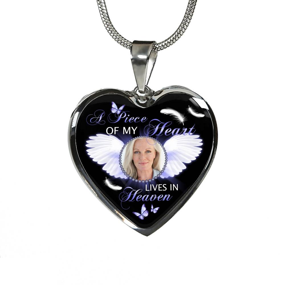 Personalized Custom Photo A Piece Of My Heart Lives In Heaven Memorial Heart Pendant Necklace - Bangle Personalized Custom Photo A Piece Of My Heart Lives In Heaven Memorial Heart Pendant Necklace - Bangle