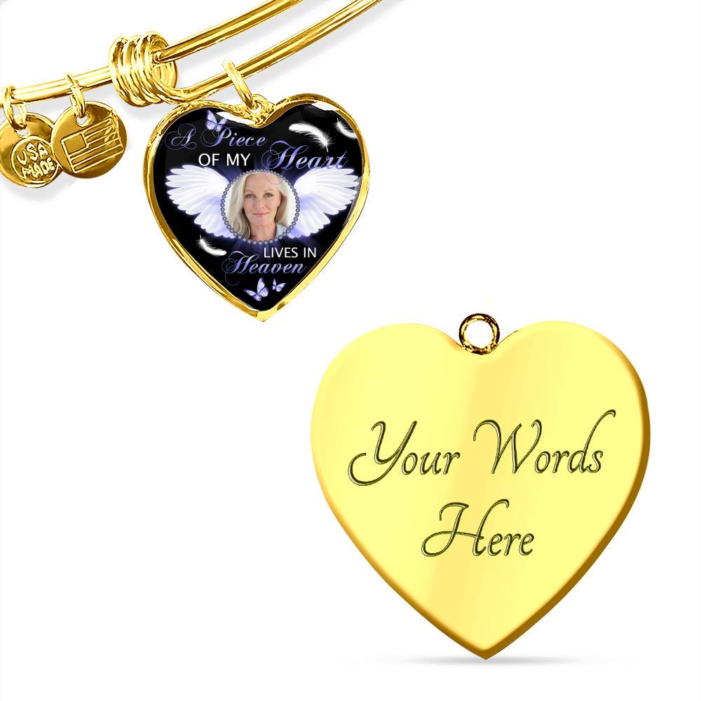 Personalized Custom Photo A Piece Of My Heart Lives In Heaven Memorial Heart Pendant Necklace - Bangle Personalized Custom Photo A Piece Of My Heart Lives In Heaven Memorial Heart Pendant Necklace - Bangle