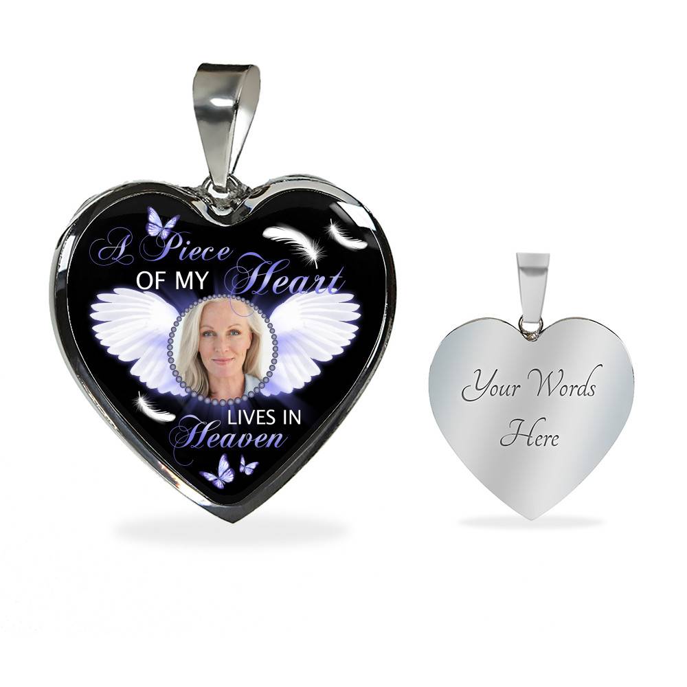 Personalized Custom Photo A Piece Of My Heart Lives In Heaven Memorial Heart Pendant Necklace - Bangle Personalized Custom Photo A Piece Of My Heart Lives In Heaven Memorial Heart Pendant Necklace - Bangle
