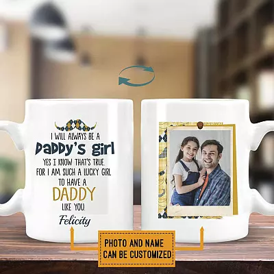 Personalized Photo I Will Always Be a Daddy's Girl Ceramic Coffee Mug - Water Bottle - Color Changing Mug