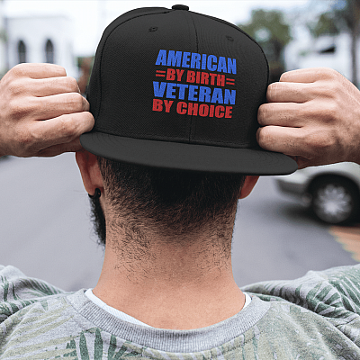 Alternative view of American by Birth Veteran by Choice American Veteran Twill Cap - High-Profile Snapback Hat - Trucker Hat