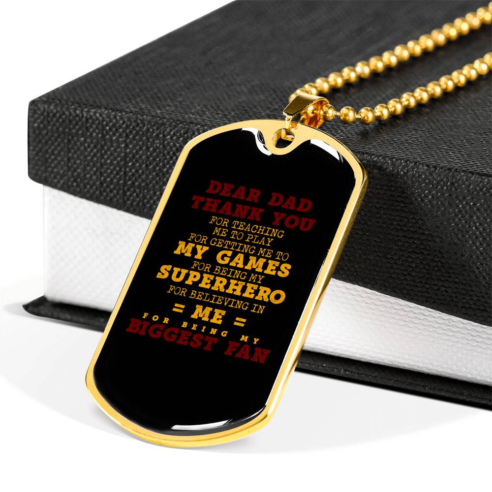 Dear Dad Thank You for Being My Biggest Fan Dog Tag Pendant Necklace - Father Son Necklace