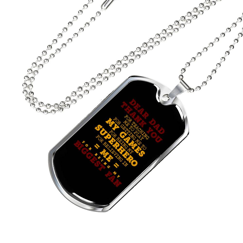 Dear Dad Thank You for Being My Biggest Fan Dog Tag Pendant Necklace - Father Son Necklace