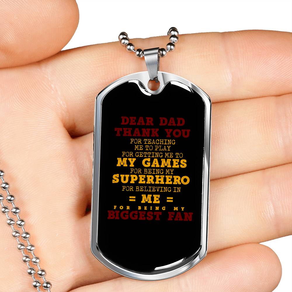 Dear Dad Thank You for Being My Biggest Fan Dog Tag Pendant Necklace - Father Son Necklace
