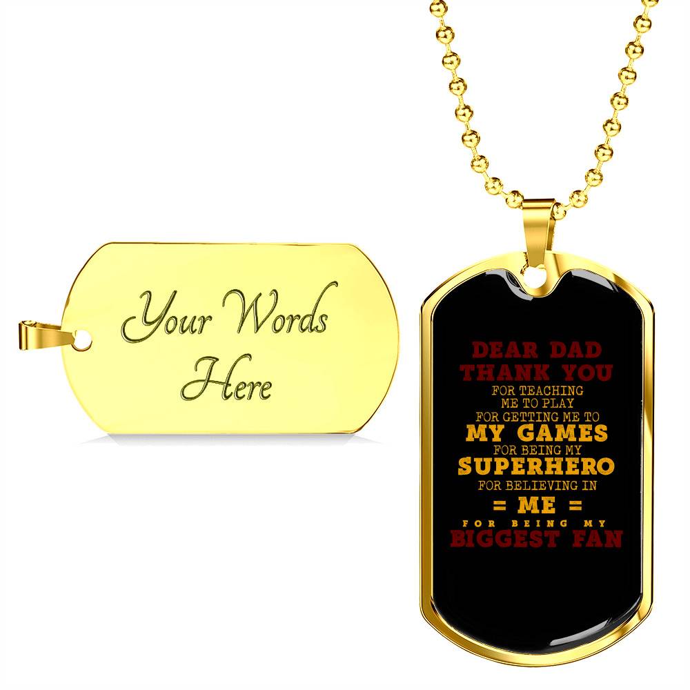 Dear Dad Thank You for Being My Biggest Fan Dog Tag Pendant Necklace - Father Son Necklace