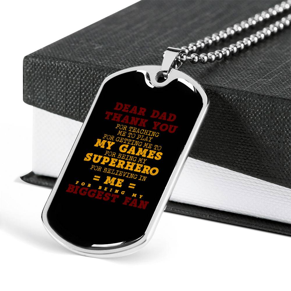 Dear Dad Thank You for Being My Biggest Fan Dog Tag Pendant Necklace - Father Son Necklace