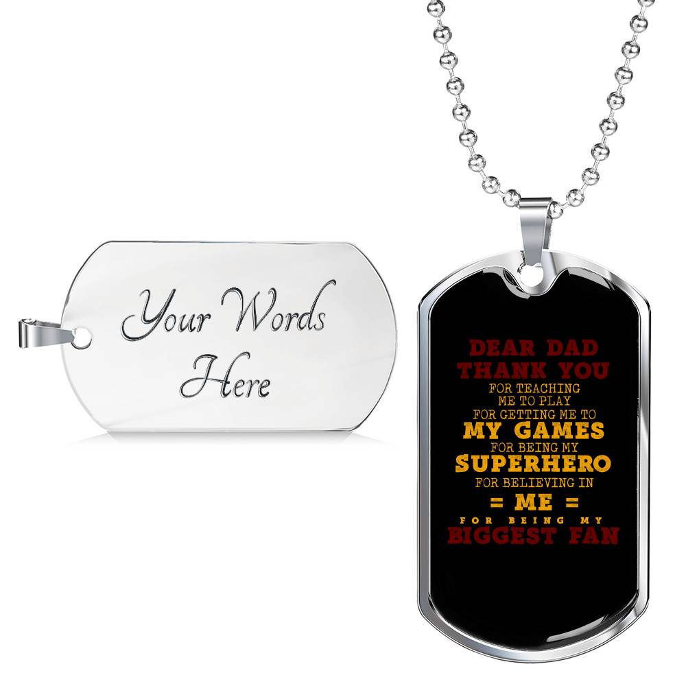 Dear Dad Thank You for Being My Biggest Fan Dog Tag Pendant Necklace - Father Son Necklace