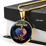 Christian Love of Country Faith in God Patriotic Heart Cross American Flag Circle Pendant Necklace
