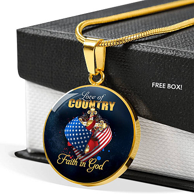 Christian Love of Country Faith in God Patriotic Heart Cross American Flag Circle Pendant Necklace