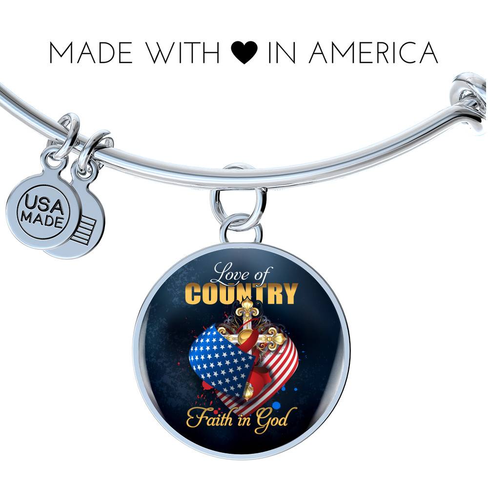 Christian Love of Country Faith in God Patriotic Heart Cross American Flag Circle Pendant Necklace